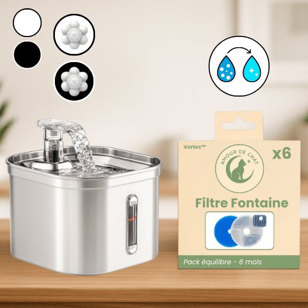 Fontaine chat inox automatique robinet 2 couleurs capteur mouvement ou pack filtre fontaine chat Vortex™