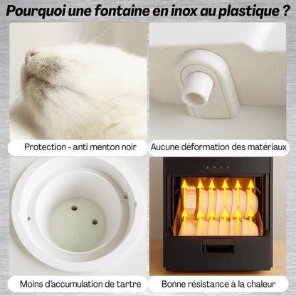 Fontaine chat inox avantages au plastique anti menton noir résistante chaleur anti tartre Vortex™
