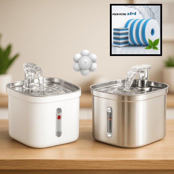 Fontaine chat inox gris ou inox blanc et-capteur de mouvement pack filtre fontaine chat Vortex™