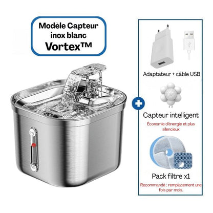 Fontaine chat inox gris pack capteur de mouvement adaptateur USB filtre Vortex™