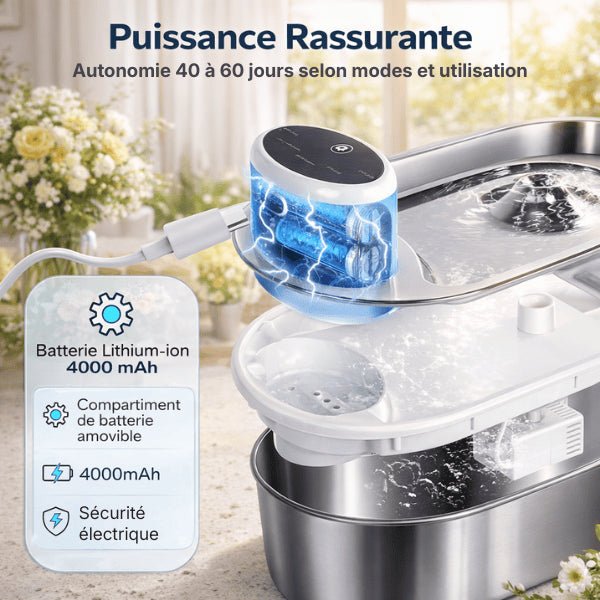 Fontaine chat sans fil avec batterie lithium 4000mAh longue autonomie