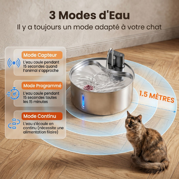Fontaine eau chat avec trois modes d’hydratation silencieux et intelligents