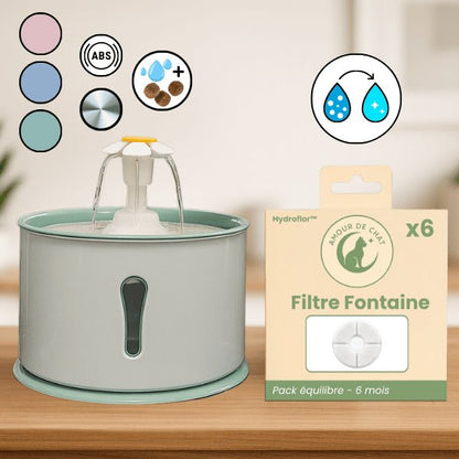 Fontaine eau chat automatique 3 couleurs plastique inox et repas ou pack filtre fontaine chat Hydroflor™