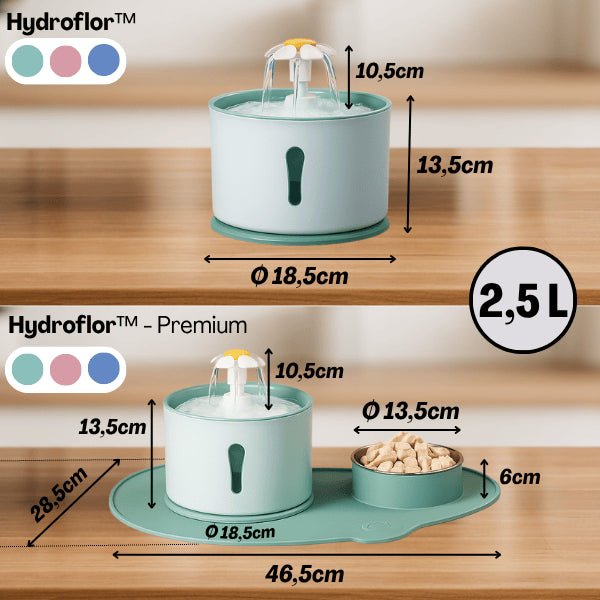 Fontaine eau chat automatique 3en1 avec gamelle tapis dimensions compactes grande capacité Hydroflor™