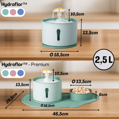 Fontaine eau chat automatique 3en1 avec gamelle tapis dimensions compactes grande capacité Hydroflor™