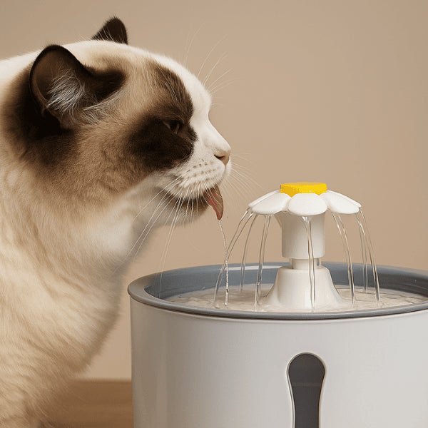 Fontaine eau chat automatique cascade fleuron bleu ronde design félin boit Hydroflor™