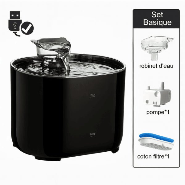 Fontaine eau chat automatique USB filtrante noire set basique robinet pompe filtre Studiofresh™