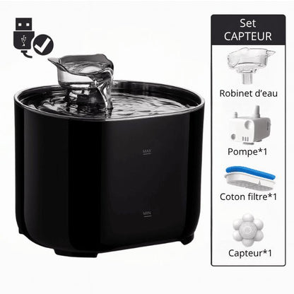 Fontaine eau chat automatique filtrée USB noire set capteur mouvement Studiofresh™