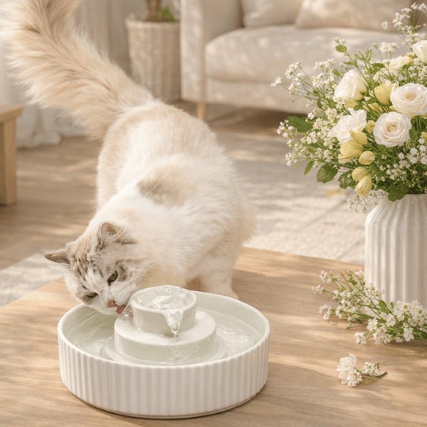 Fontaine à eau chat céramique cascade imitant ruissellement naturel - Organic™