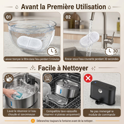 Fontaine eau chat inox facile à nettoyer compatible lave vaisselle quotidiennement