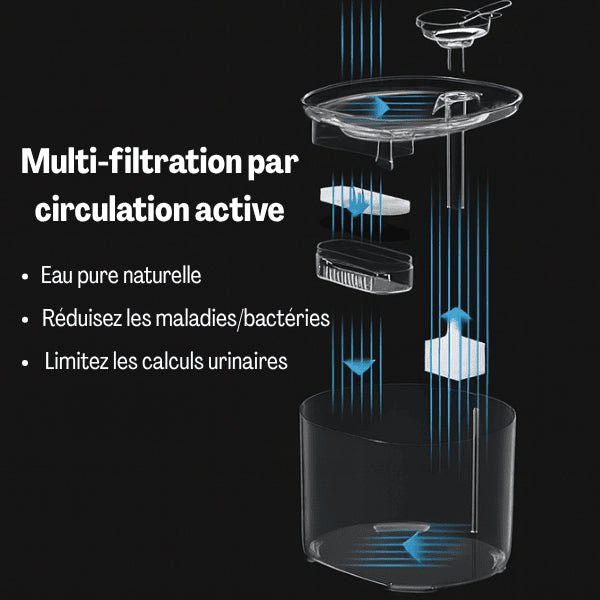 Fontaine eau chat filtrée système multi filtration eau saine circulation active fontaine à chat Studiofresh™