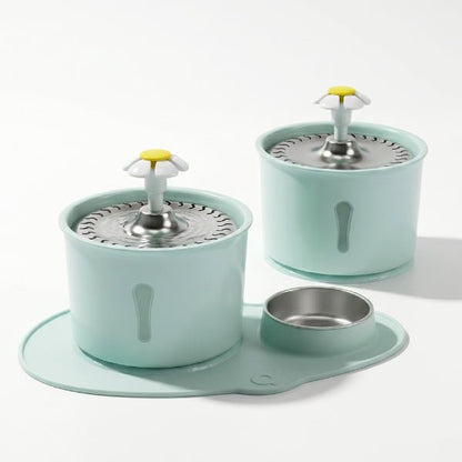 Fontaine eau chat gamelle inox tapis intégré pour coin repas et hydratation espace complet optimisé