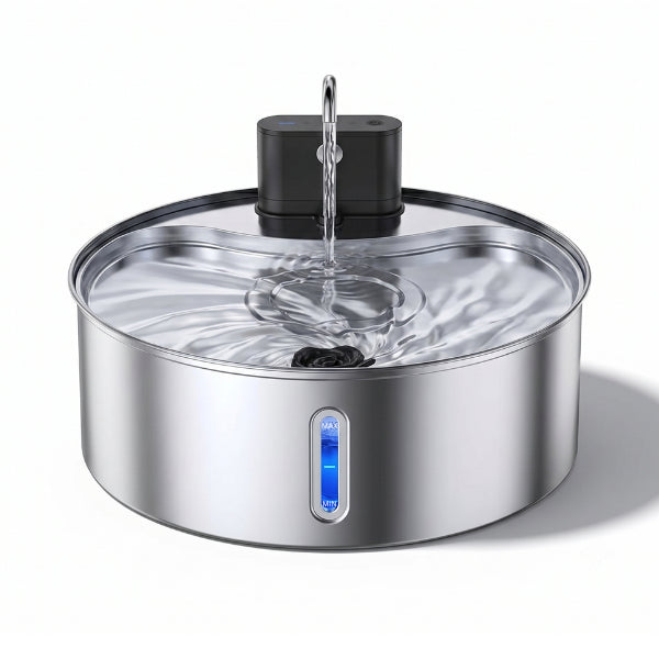 Fontaine eau chat grande capacité inox sans fil 12L avec voyant niveau d’eau LED à robinet