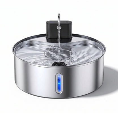 Fontaine eau chat grande capacité inox sans fil 12L avec voyant niveau d’eau LED à robinet