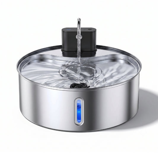 Fontaine eau chat grande capacité inox sans fil 12L avec voyant niveau d’eau LED à robinet