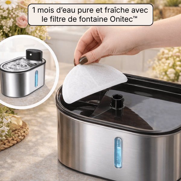 Installation du filtre sur fontaine à eau chat inox sans fil Onitec™