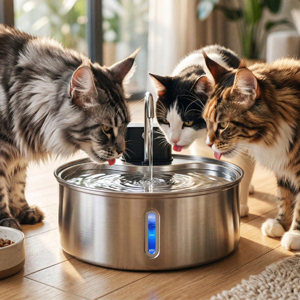 Fontaine eau chat inox sans fil idéale pour plusieurs chats à domicile
