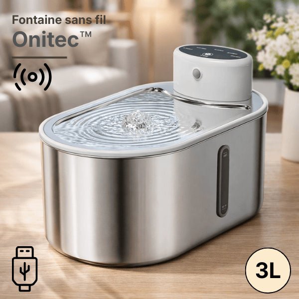 Fontaine à eau pour chat sans fil en inox capacité 3 litres Onitec™