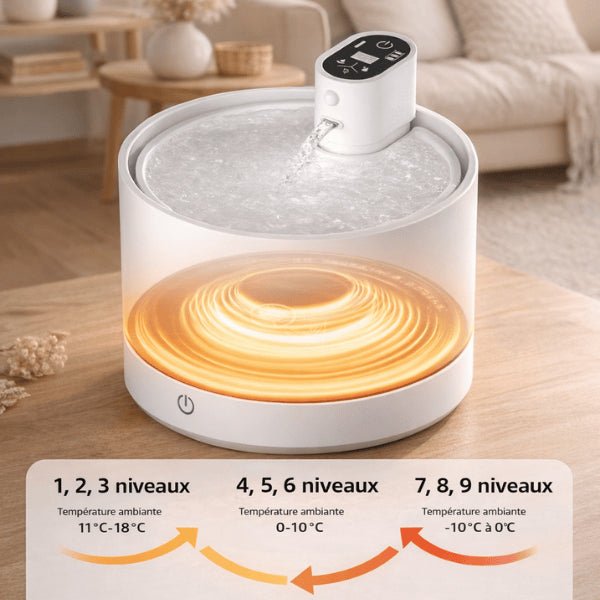 Fontaine à eau chat avec 9 niveaux de régulation thermique, maintien d’une eau tempérée et agréable - Hydratec™