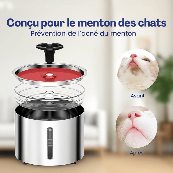 Fontaine eau pour chat automatique inox conçue pour anti menton noir acné Hydrox™