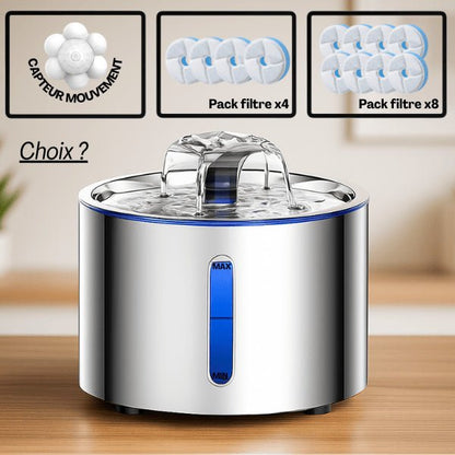 Fontaine eau pour chat automatique inox standard capteur ou pack filtre fontaine chat Hydrox™