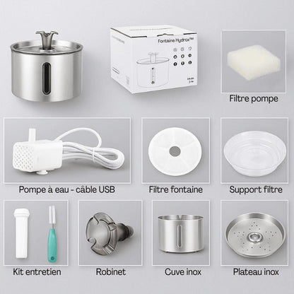 Fontaine eau pour chat inox pack complet élément colis filtre pompe robinet cuve inox Hydrox™