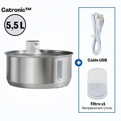 Fontaine pour chat grande capacité inox 5,5 litres sans fil batterie longue durée filtre Catronic™
