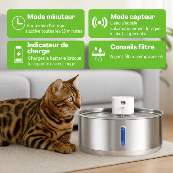 Fontaine pour chat intelligente sans fil rechargeable batterie mode minuteur capteur Catronic™