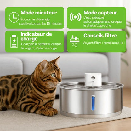 Fontaine pour chat intelligente sans fil rechargeable batterie mode minuteur capteur Catronic™