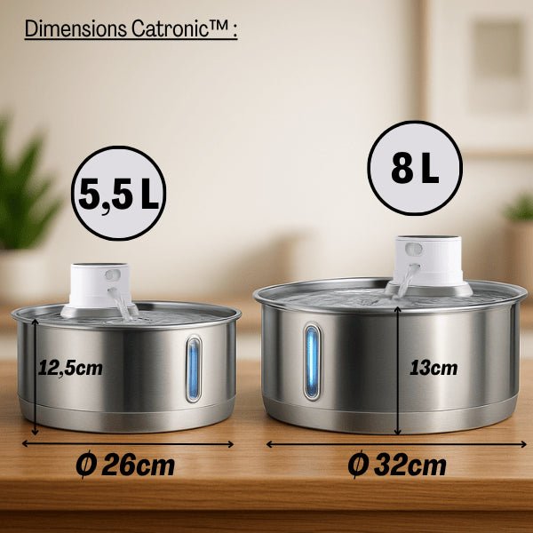 Fontaine pour chat petite taille grande capacité design ronde compacte dimensions Catronic™