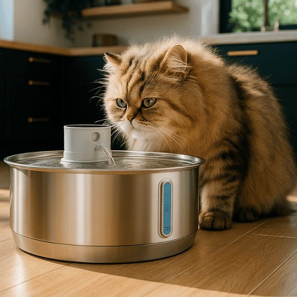 Fontaine pour chat sans fil inox batterie grande capacité 8 litres persan boit eau fraîche Catronic™