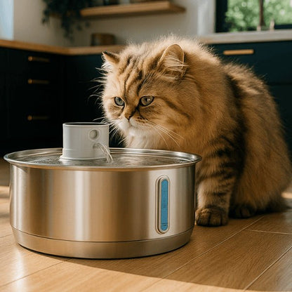 Fontaine pour chat sans fil inox batterie grande capacité 8 litres persan boit eau fraîche Catronic™