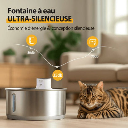 Fontaine pour chat ultra silencieuse moins 35 décibels inox sans fil Catronic™