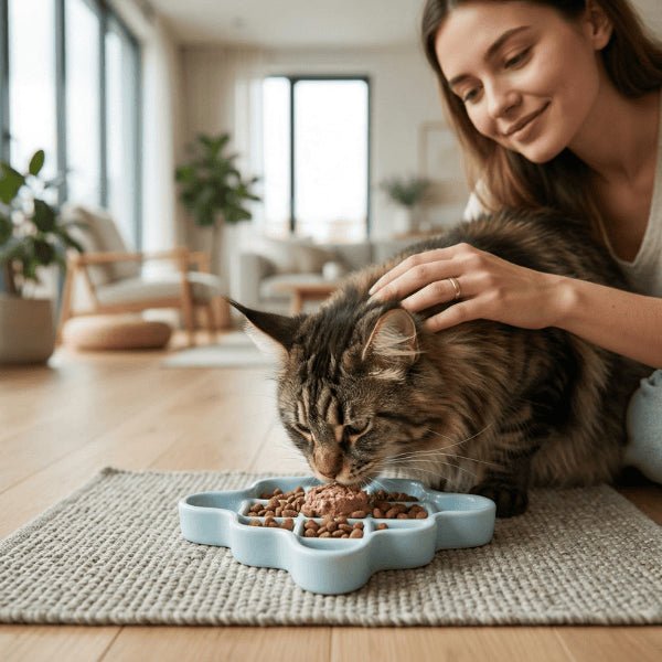 Gamelle anti glouton céramique pour chat favorise digestion lente et calme le maine coon