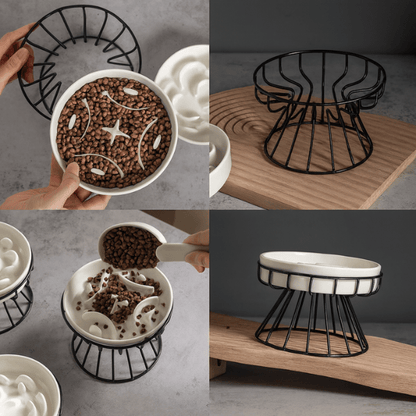 Gamelle anti glouton chat ceramique amovible stable anti renversement croquettes