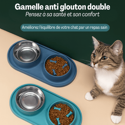 Gamelle anti-glouton chat double bols alimentation plus lente | Oxford Duo™