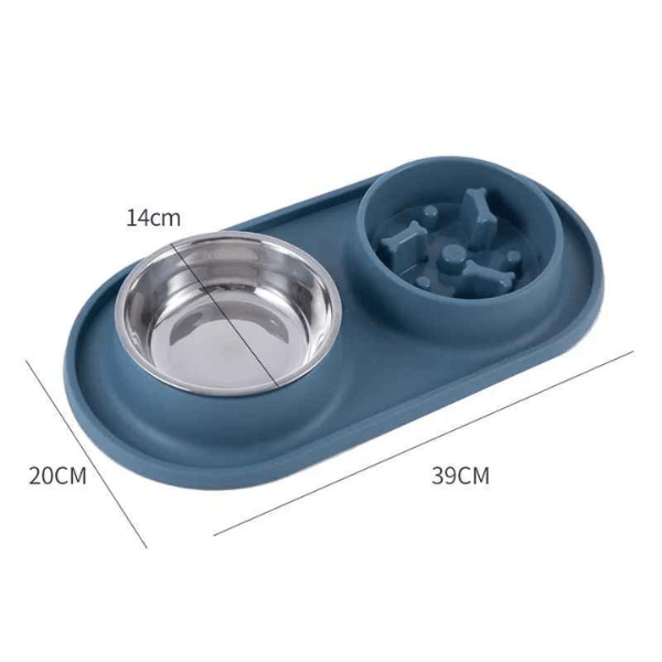 Gamelle anti-glouton chat double bols inox amovible croquettes eau dimensions | Oxford Duo™