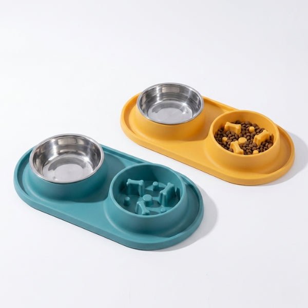 Gamelle anti-glouton chat double croquettes eau avec tapis pour ralentir les repas proprement