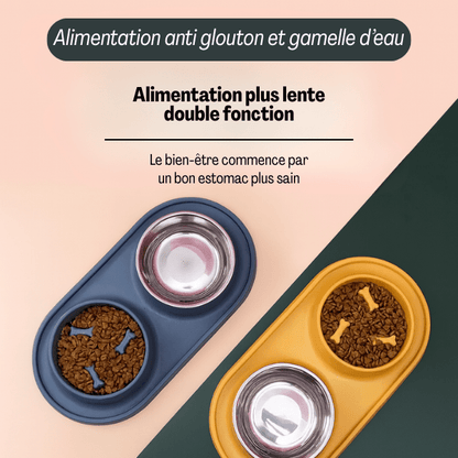 Gamelle anti-glouton chat double fonction bol amovible croquettes eau | Oxford Duo™