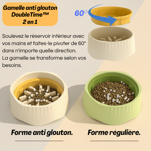 Gamelle anti glouton DoubleTime™ – duo de modèles côte à côte mode d'emploi