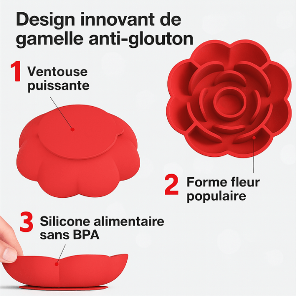 Gamelle anti glouton chat rouge FlowerSlow™ – améliore la santé digestive