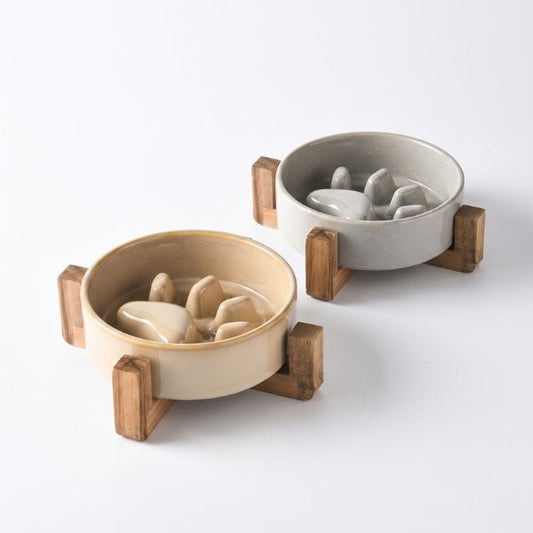Gamelle anti glouton chat céramique relief patte de chat pour réduire vitesse de repas