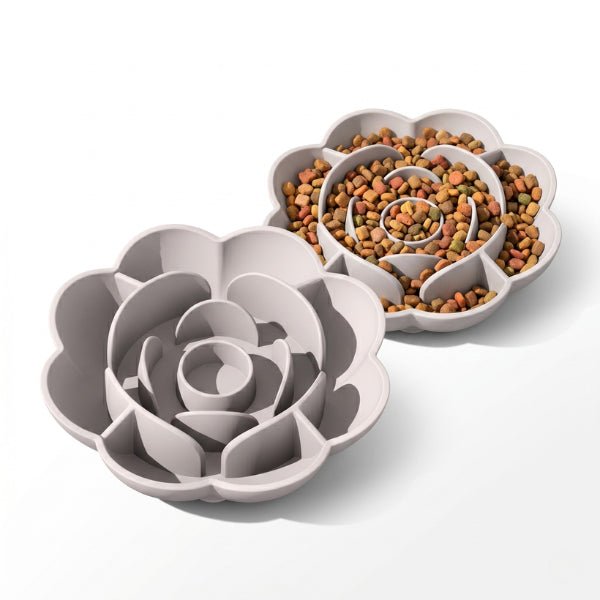 Gamelle anti glouton chat silicone relief rose fleur pour ralentissement repas doux et stable