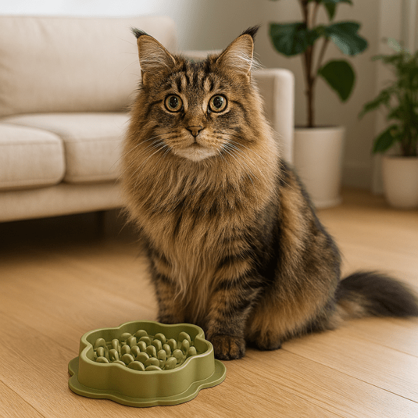 Chaton utilise une gamelle anti glouton chat SiliZen™ verte ludique stimulante