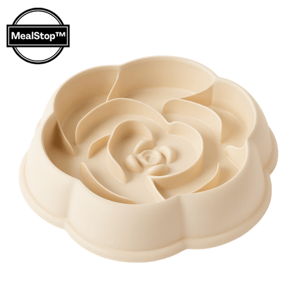 Gamelle anti glouton chaton blanche forme rose plastique pp macaron MealStop™