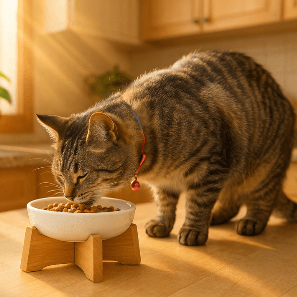 Chat en train de manger dans une gamelle anti glouton Croc Control™