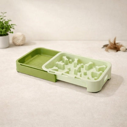 Gamelle anti glouton pour chat avec tiroir pour séparer aliments secs et humides