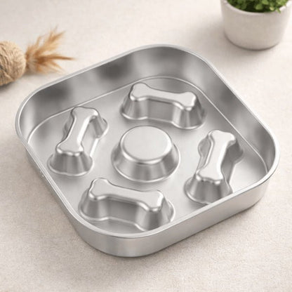 Gamelle antiglouton chat inox carrée avec obstacles pour contrôler la vitesse d'alimentation et éviter la gloutonnerie