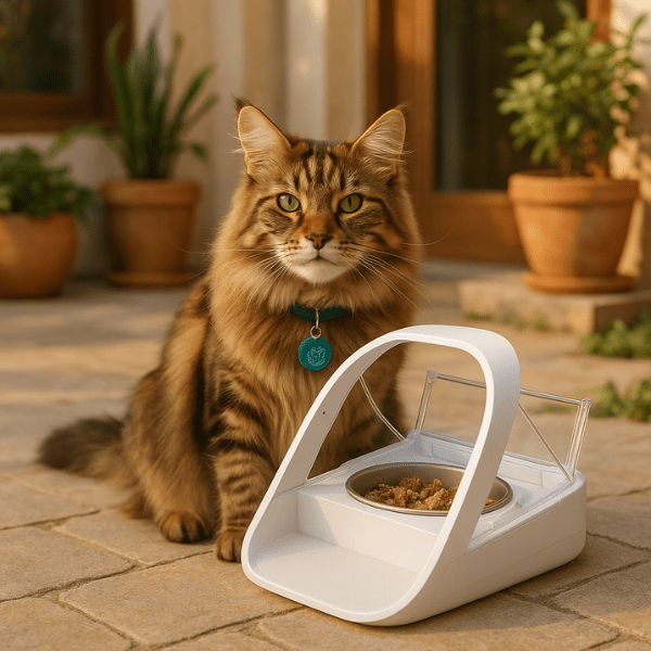 Gamelle automatique chat avec puce étanche pour extérieur pratique repas absences - MiaoMatic Puce™