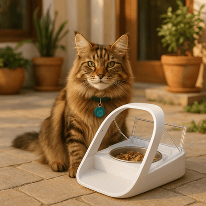 Gamelle automatique chat avec puce étanche pour extérieur pratique repas absences - MiaoMatic Puce™